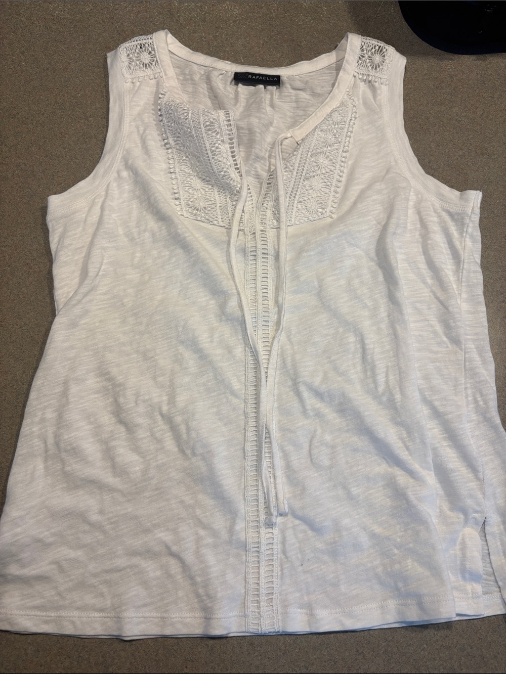Rafaella White Crochet-Detail Sleeveless Tank